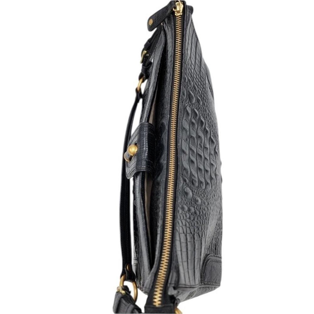 Brahmin Collection Esme Lizard Crocodile-Embossed Leather Shoulder Bag Black - Picture 10 of 15